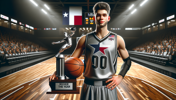 Stephon Castle holding the NBA Rookie of the Year Award