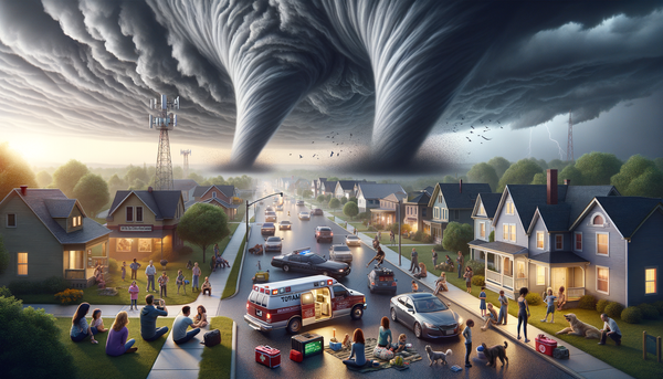 A dramatic image of a tornado in the distance