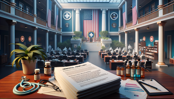 HHS headquarters with overlay text about job cuts