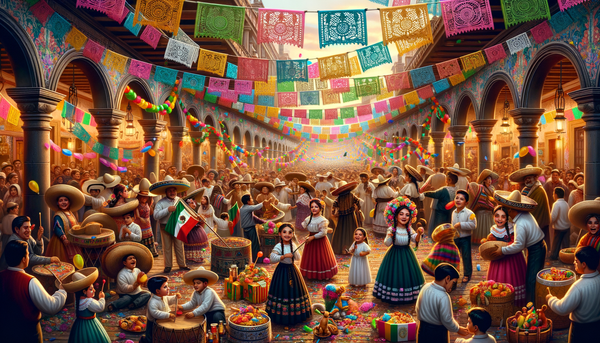 Children celebrating Día del Niño with balloons and festivities