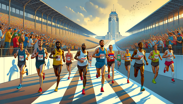 Runners at the Indianapolis Motor Speedway during the Indy Mini Marathon