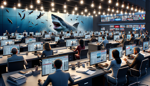 Ynet logo with shark background