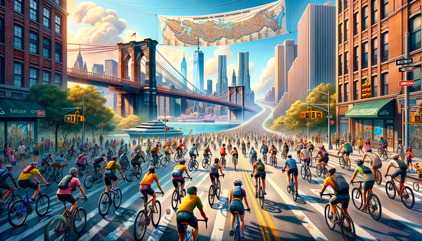 Cyclists participating in the 5 Boro Bike Tour