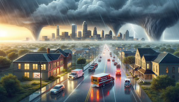Tornado clouds looming over Austin cityscape