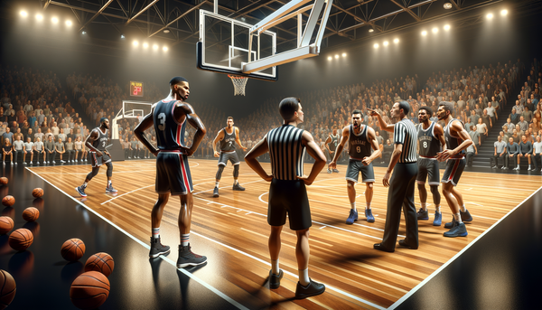 Basketball player committing a foul in a game