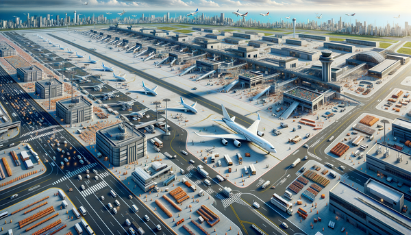 Newark Airport with airplanes on the runway