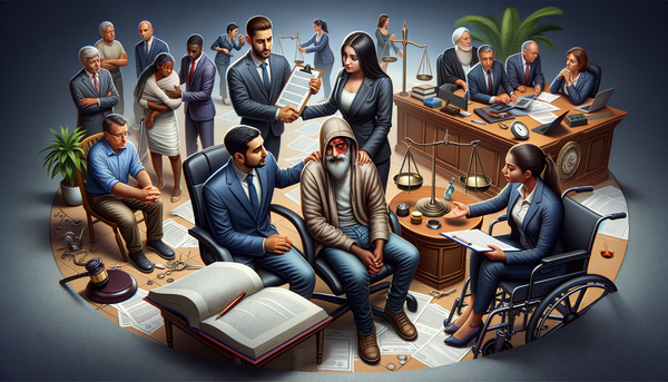 A courtroom with scales of justice