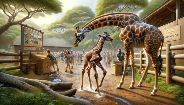 A newborn giraffe calf at San Diego Zoo Safari Park