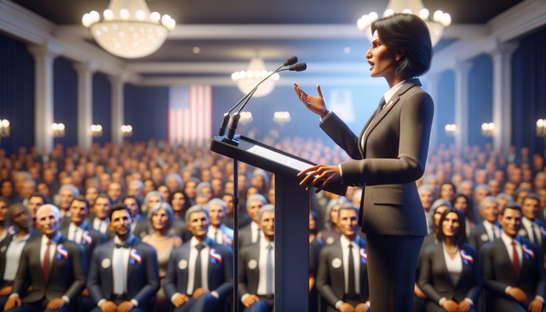 Kamala Harris speaking at a podium