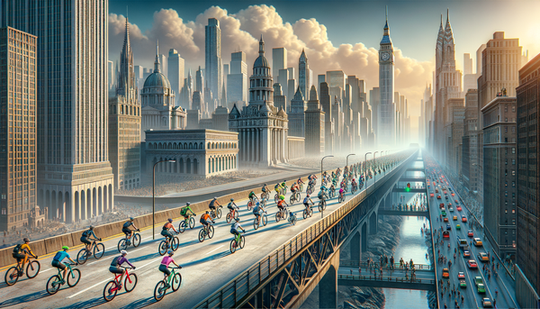 Cyclists participating in the 5 Boro Bike Tour across New York City